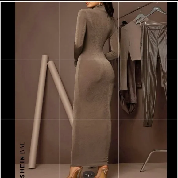 SHEIN BAE High Neck Solid Bodycon Dress new - Picture 9 of 11